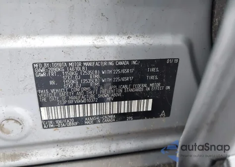 2019 Toyota Rav4 Xle из США, поврежденный, VIN 2T3P1RFV6KW010372